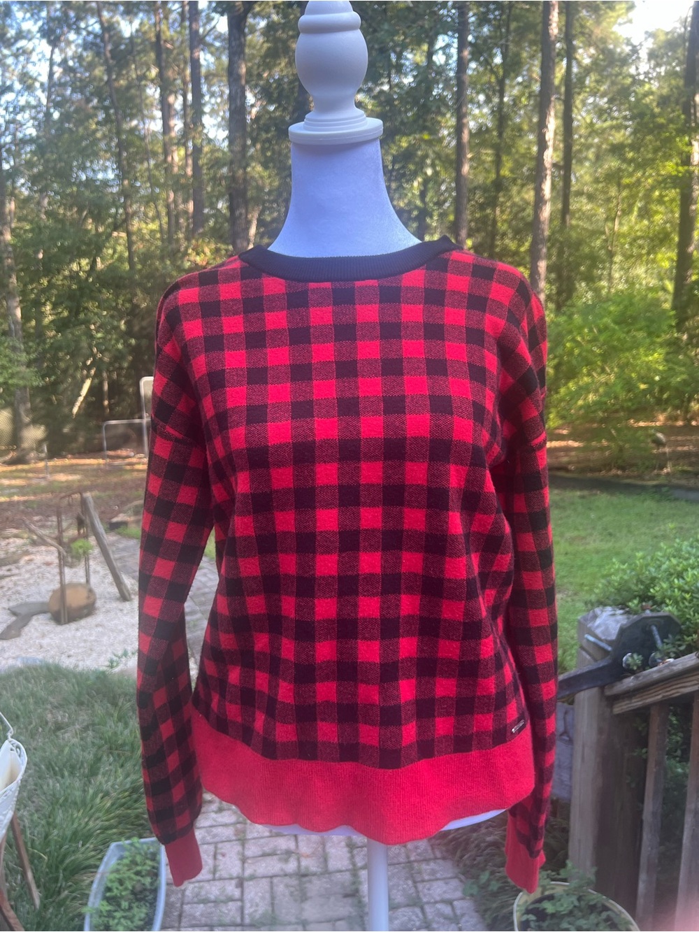 Nautica Red Black Buffalo Check Sweater Size Small